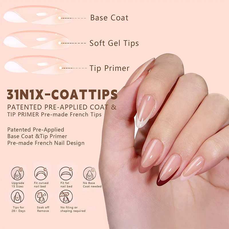 150Pcs/Box Acrylic Press on Nails Full Cover Fake False Tips Soft Gel Extension T-shaped Oval Capsule Almond Sculpted Salon DIYXJ241128