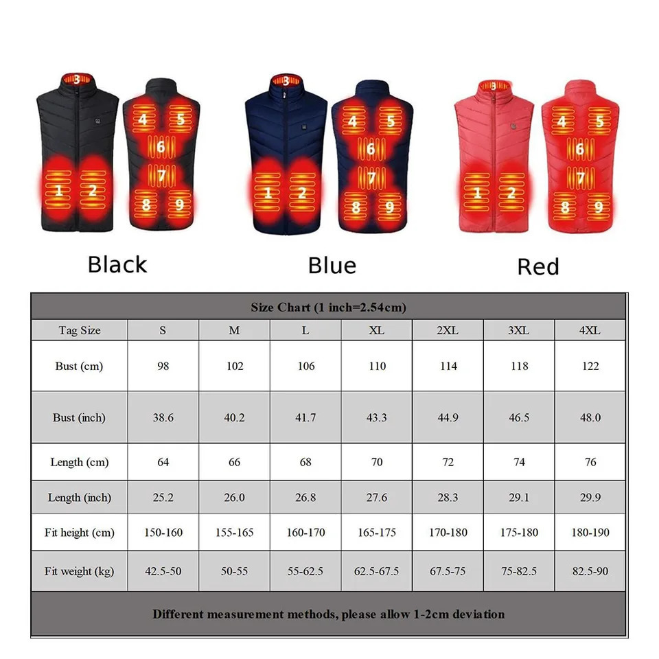 9 Areas Electric Heating Vest Usb Heated Jacket Men Women Bodywarmer Winter 241129