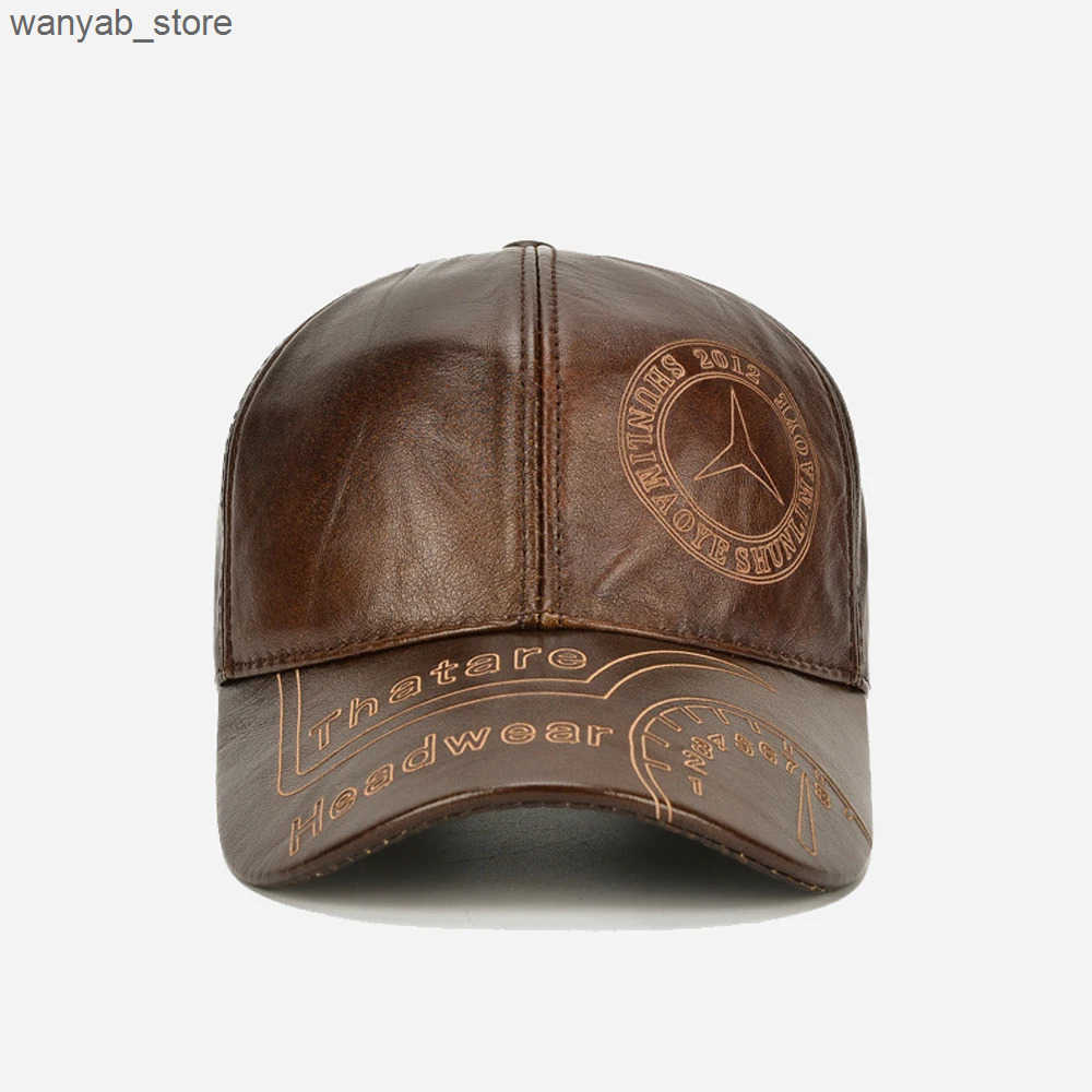 Ball Caps New 2024 Mens High Quality Genuine Leather Baseball Hat Mens Casual Cowboy Belt Warm 56-60cm Adjustable Sprot Flying Hat L240910 L0910