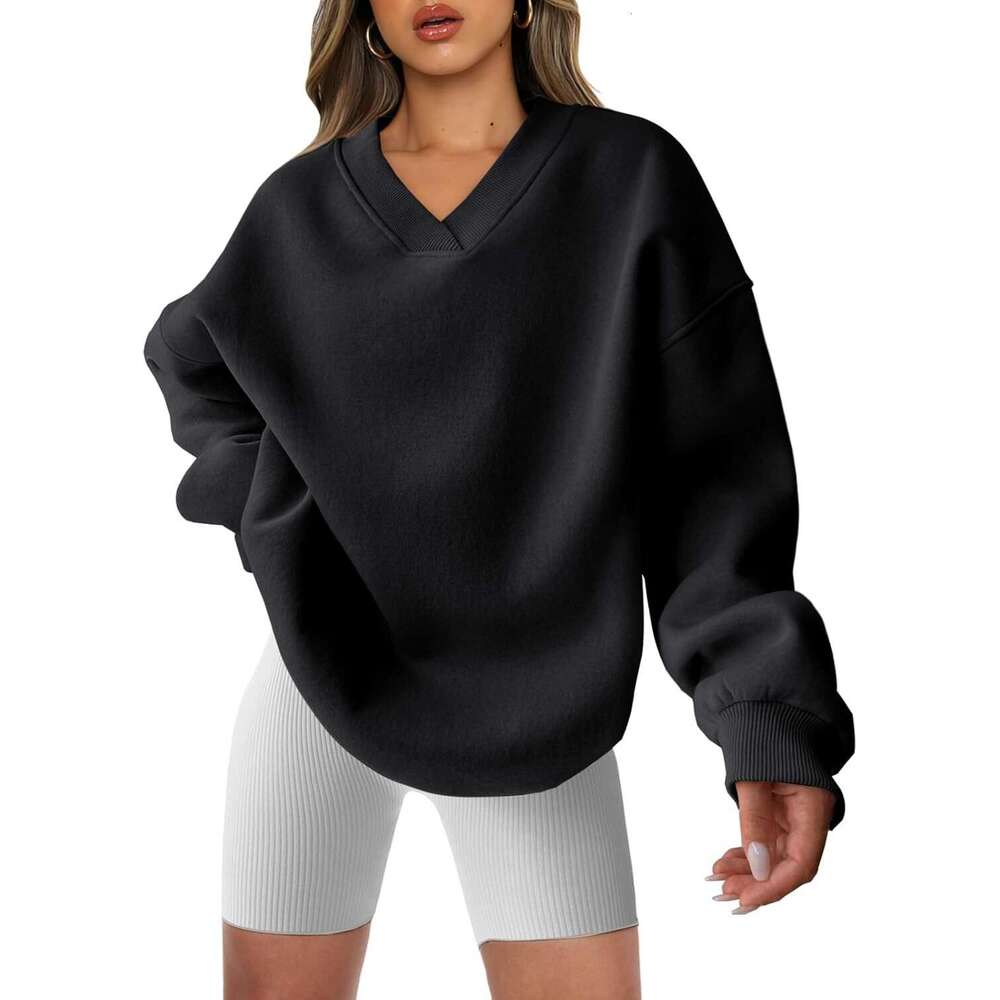 Women's loose 2024 autumn/winter new V-neck pullover long sleeved versatile hoodie
