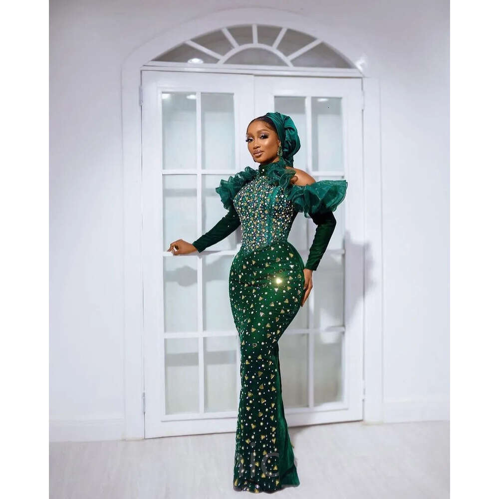 Dark Ebi Green Aso Arabic Prom Dresses Beaded Crystals Sheath Evening Formal Party Second Reception Birthday Engagement Gowns Dress Zj 6660306