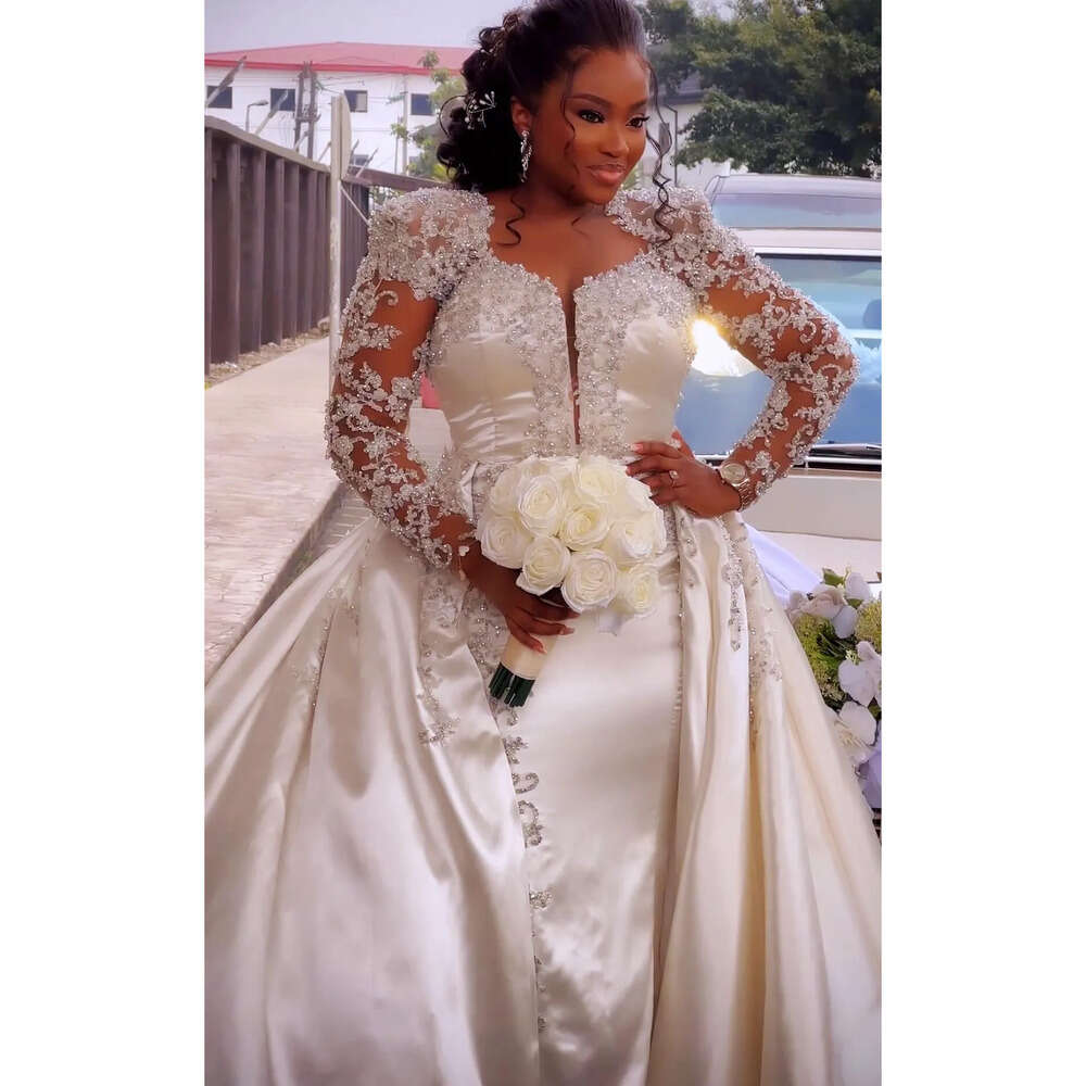 Mermaid Ivory Arabic Ebi Aso Wedding Dress Lace Beaded Pearls Vintage Bridal Gowns Dresses Zj Es Es