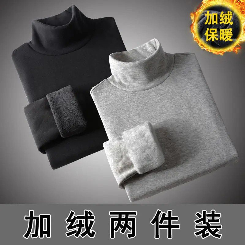 2 mens underwear high neck warm wool shirt sports top autumn clothing comfortable basic latte art 241122