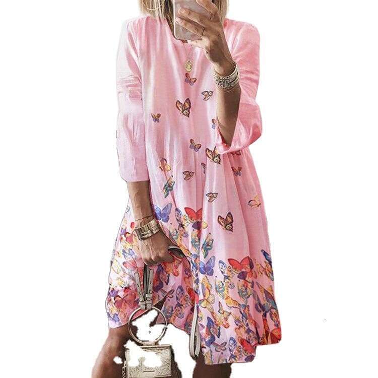 European American Plus Size Women's Autumn Print Round Neck Long Sleeved Dress, Trendy Clothing, Fashionable And Casual Temperament