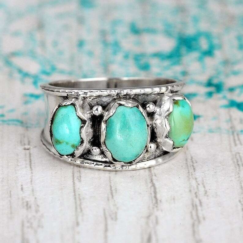 Hecheng New Turquoise Bohemian Style Jewelry Women's Ring