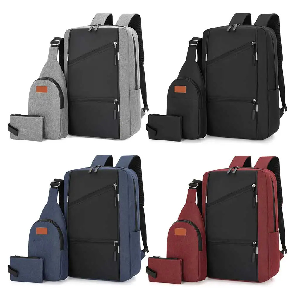 3Pcs Casual Bag Set Laptop Backpack Travel Book Multifunction Long Pouch With USB Interface for Outdoor 241126