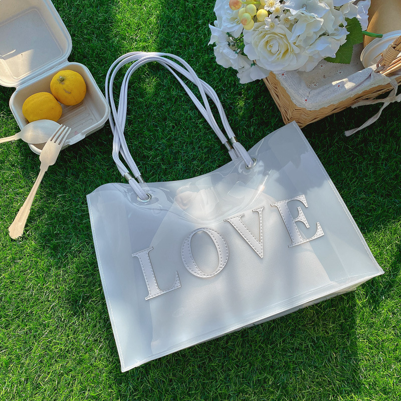 Shoulder Bags Transparent Jelly Bag Casual Totes Waterproof PVC Bag For Women 2024 Summer Beach Travel Handbag Large Capacity Clear Jelly