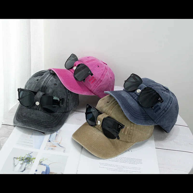 Ball Caps Washed baseball cap with glasses suitable for both women and men cat ear pilot snap cap gorilla outdoor sun hat unisex style L240910