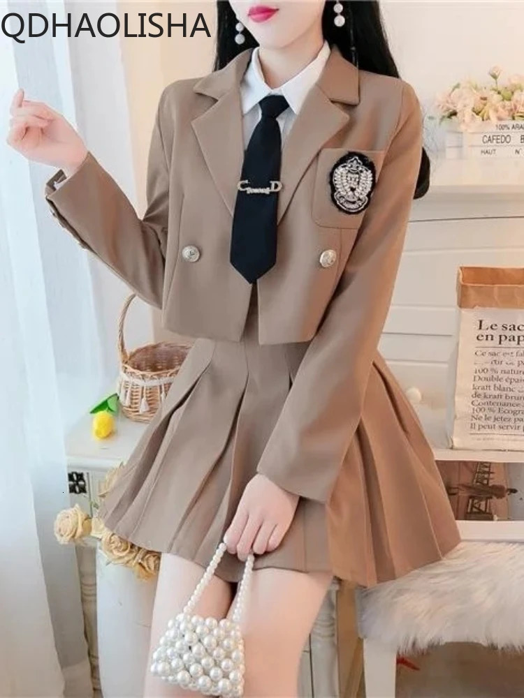 Two Piece Set for Women Autumer Long Sleeve Suit Jacket Pleated Skirt Elegant Sets To Dress Temperament Korean 241129