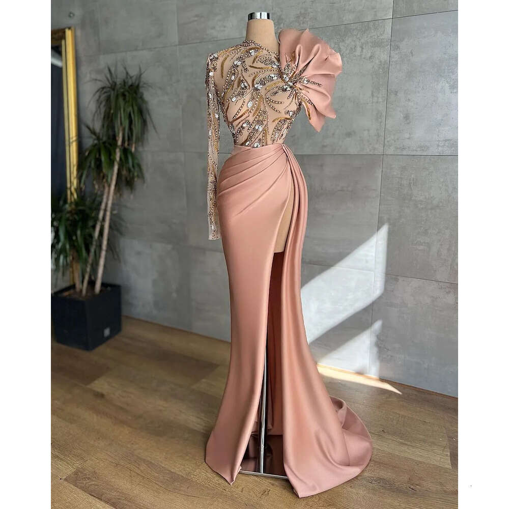 Ebi Aso Plus Arabic Size Champagne Mermaid Prom Dresses Beaded Crystals Evening Formal Party Second Reception Birthday Engagement Gowns Dress Zj 66603