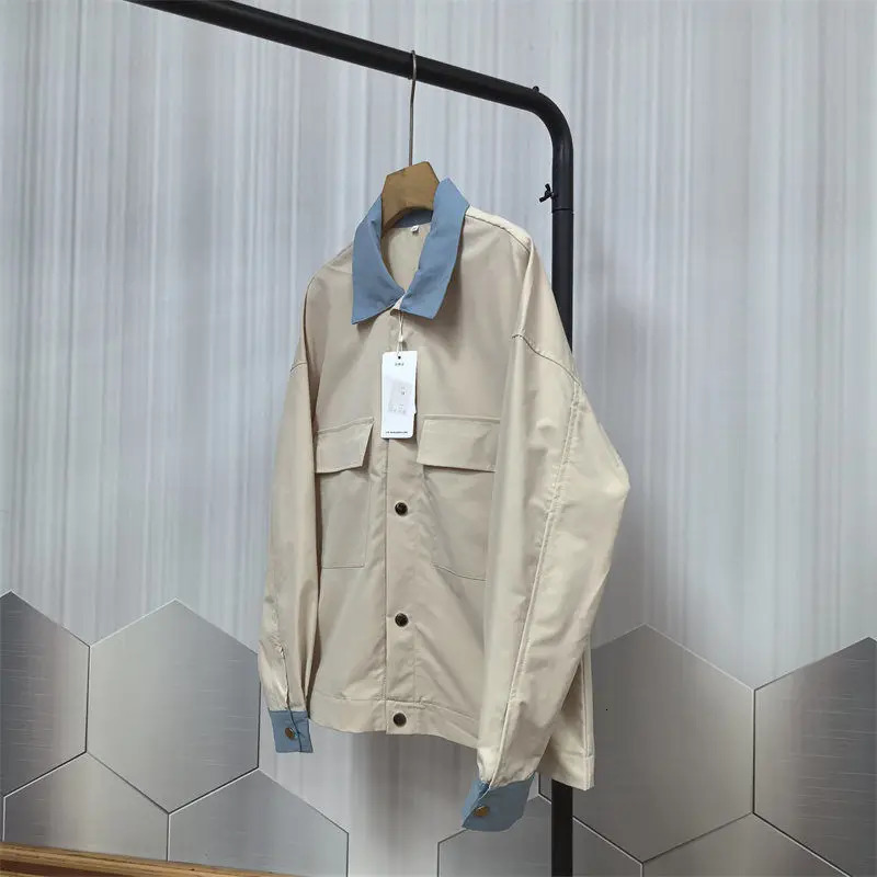 Simplicity Handsome ity Fashion Casual Creative Splicing Pocket Turndown Collar Jacket Loose Mens Outerwear Autumn 2024 241129