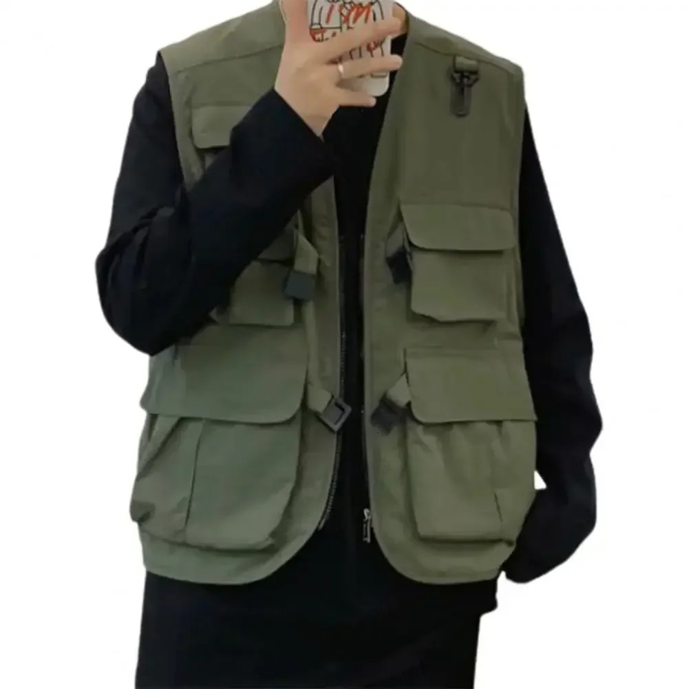 Work Vest for Outdoor Multi Pockets Buckles Clre Tooling Solid Color Sleeveless Thin Cargo Waistcoat Fishing 241129