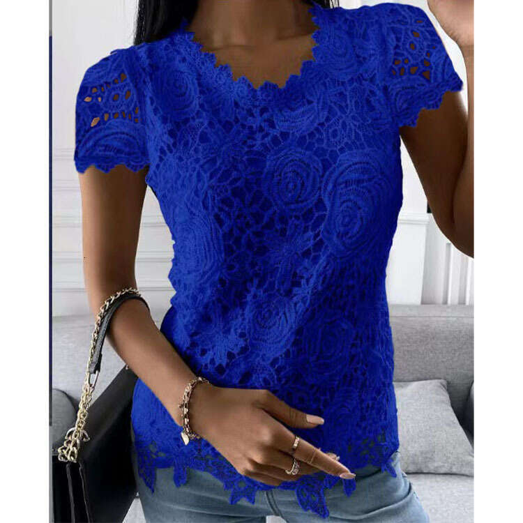 Summer New Women's European American Foreign Trade Lace Shirts, Short Sleeved Tops, Trendy Clothing, Fashionable And Casual Temperament B4