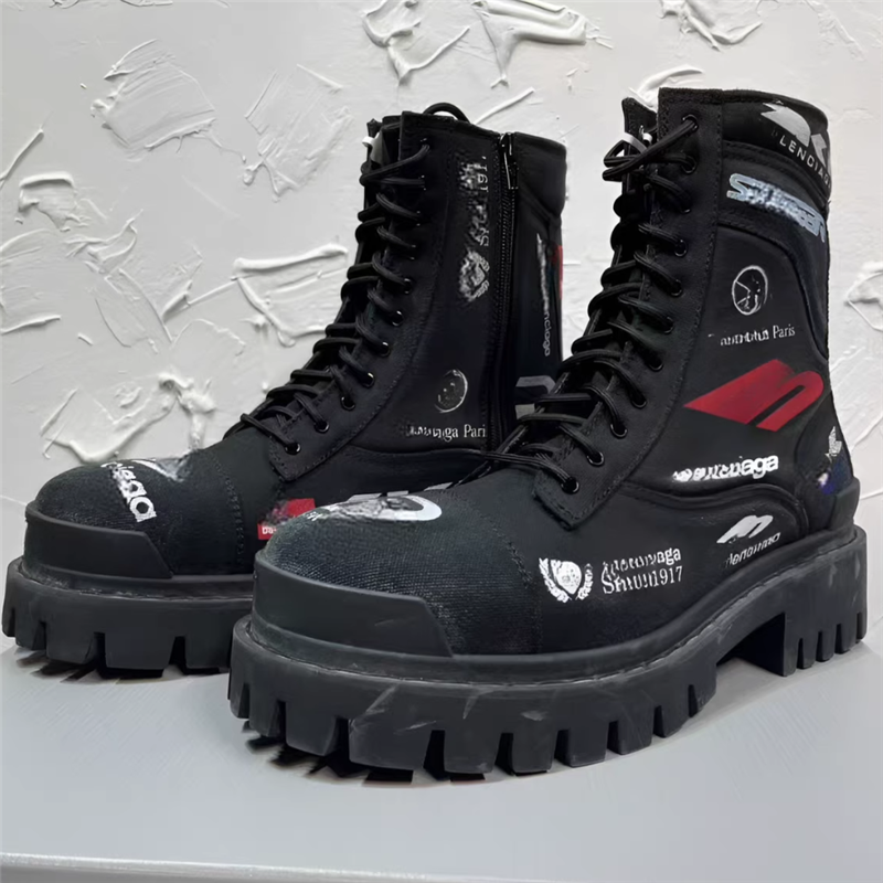 Black Man Black Short Boot Fashion Men High Top Motorcycle Boots