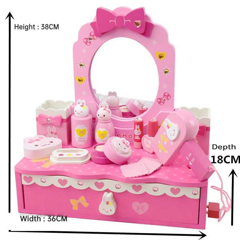 New childrens simulation wooden dress table girl toy play makeup set makeup table game house girl toy childrens gift X241128