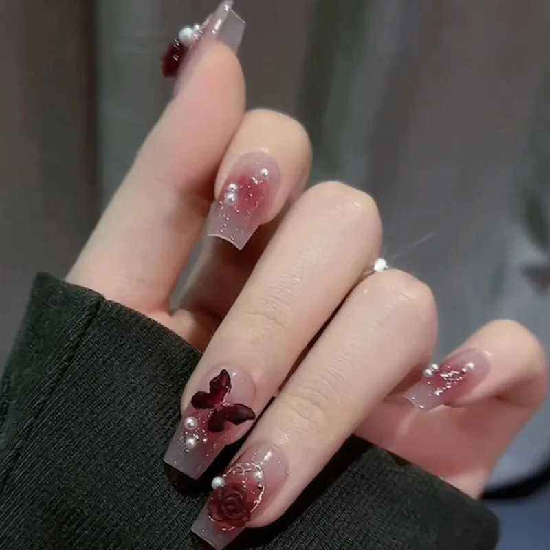 24Pcs Fake Nails Press On Tips Art Supplies Reusable Edhesive False For ABS Artificial Sith Adhesive Full Cover Nail AlmondXJ241128
