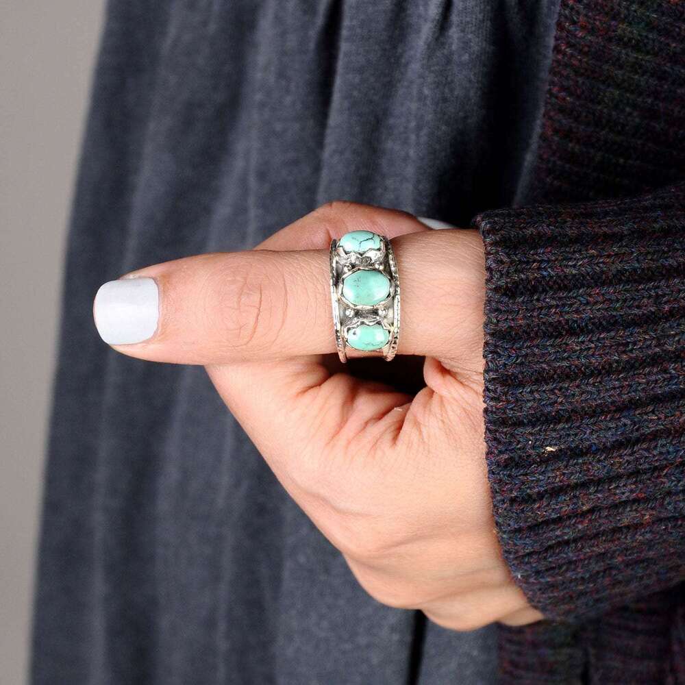 Hecheng New Turquoise Bohemian Style Jewelry Women's Ring