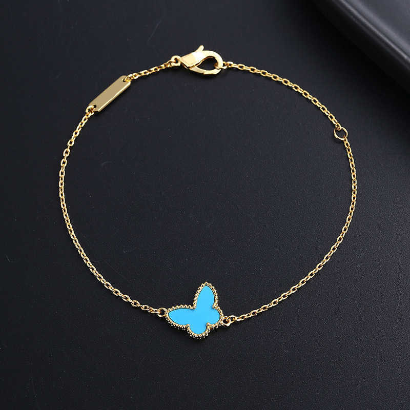 Charm Bracelets V Gold Butterfly Bracelet Womens White Beimu Ke Blue Turquoise Elegant Jewelry High Quality Treasure Batch J241128