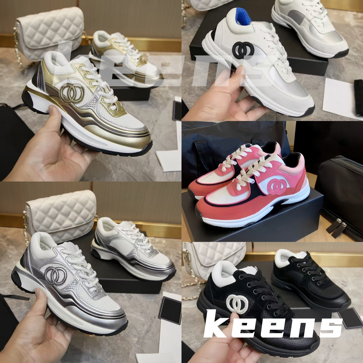 Designer Running Shoes Women's Sneakers Leather Sport Sneakers Reflective Lace Up Trainers Gold Silver Mesh Calfskin Nylon Casual shoes