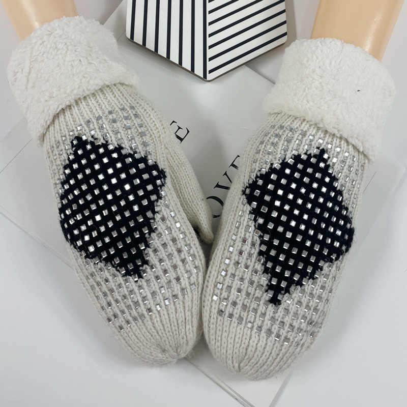 New autumn and winter gloves knitted hot drilled wool wrapped gloves warm thickened and plush knitted gloves