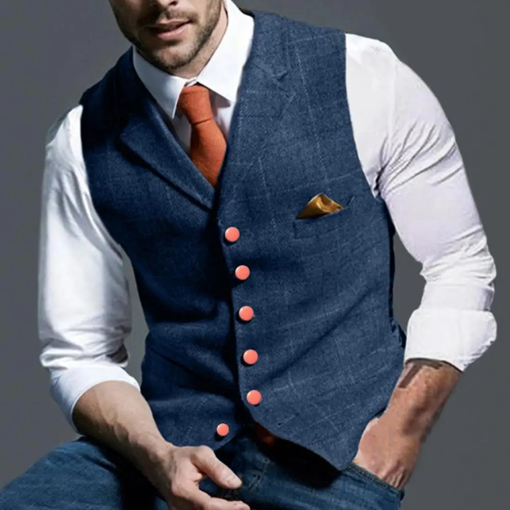 Business Vest Men Turndown Collar Sleeveless Punk Style Singlebreasted Waistcoat 241129