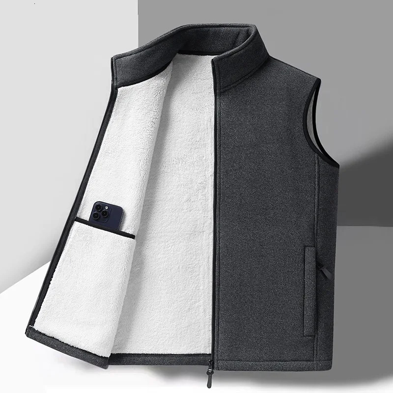 2024 Fashion Plus Size Male Warm Waistcoat Fleece Vest Mens Lamb Cashmere Sleeveless Coat Men Clothing Winter 241129