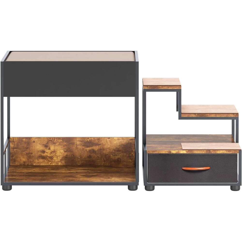 Pet Step Perch,Bunk Bed Window Perch For Dog Bedide Lounge Elevated Dog Bed Multi-Level Platform With Sponge, Non-Slip Pad And Storage,Vintage