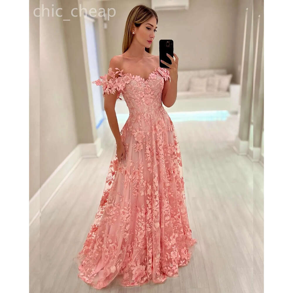 Aso A Line Pink Ebi Prom Dress Floral Lace Vintage Sexy Evening Formal Party Second Reception Birthday Engagement Gowns Dresses Robe De Soiree Zj Es