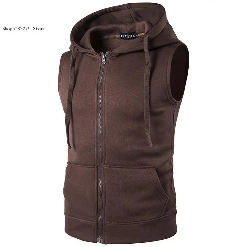 Mens Casual Hoodie with Sleeveless Zipper Sports Shirt Springsummerautumn Cotton Jacket Vest 241129