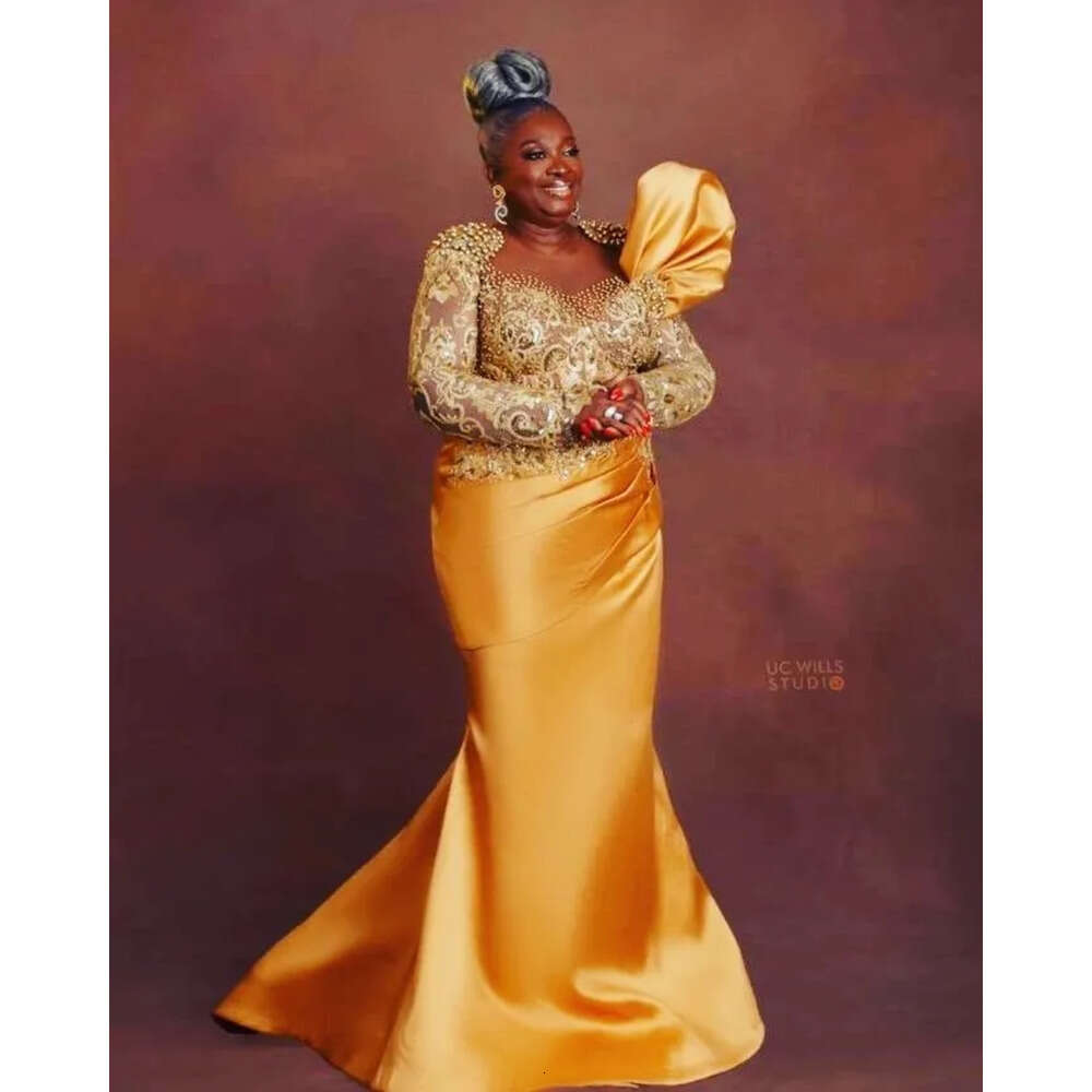Arabic Gold Aso Ebi Nov Mermaid The Bride Dresses Satin Lace Beaded Evening Prom Formal Party Birthday Celebrity Mother Of Groom Gowns Dress Zjt 66603