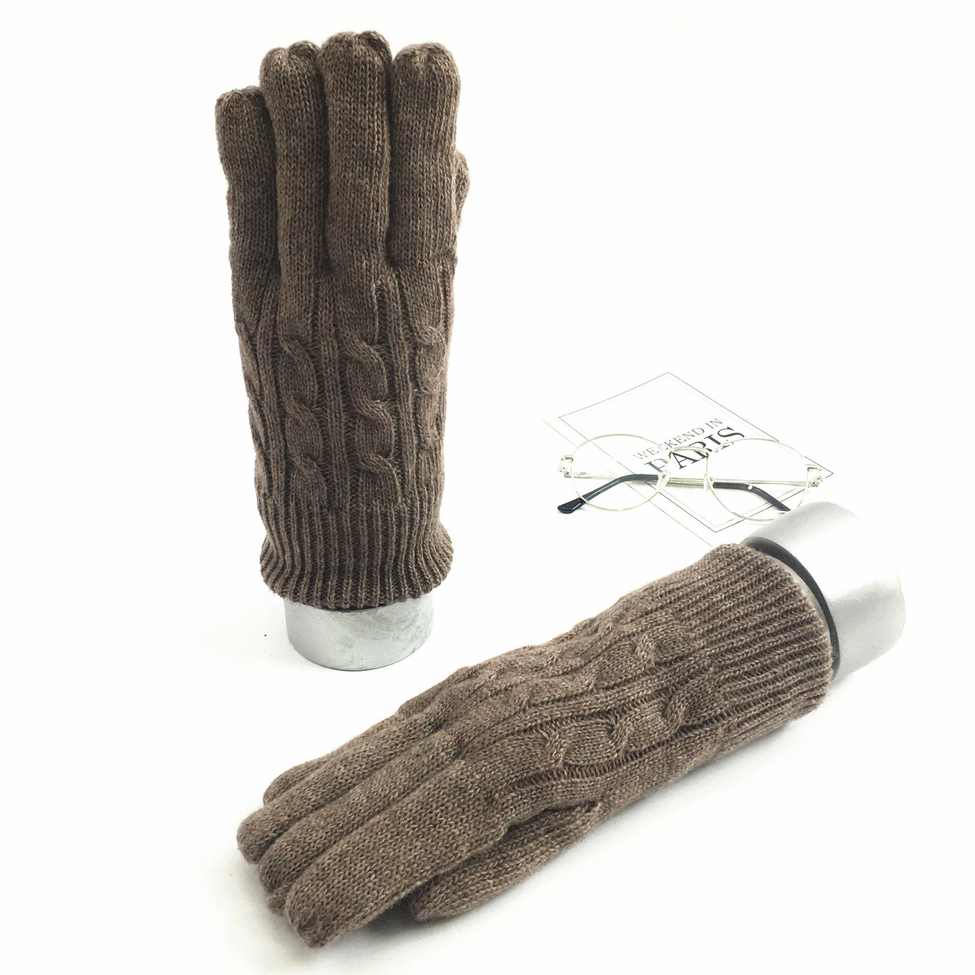 Winter Warm Gloves for Men Five Finger Wool and Fleece Solid Color Knitted Outdoor Cycling Cold resistant Gloves Wholesale for Foreign Trade