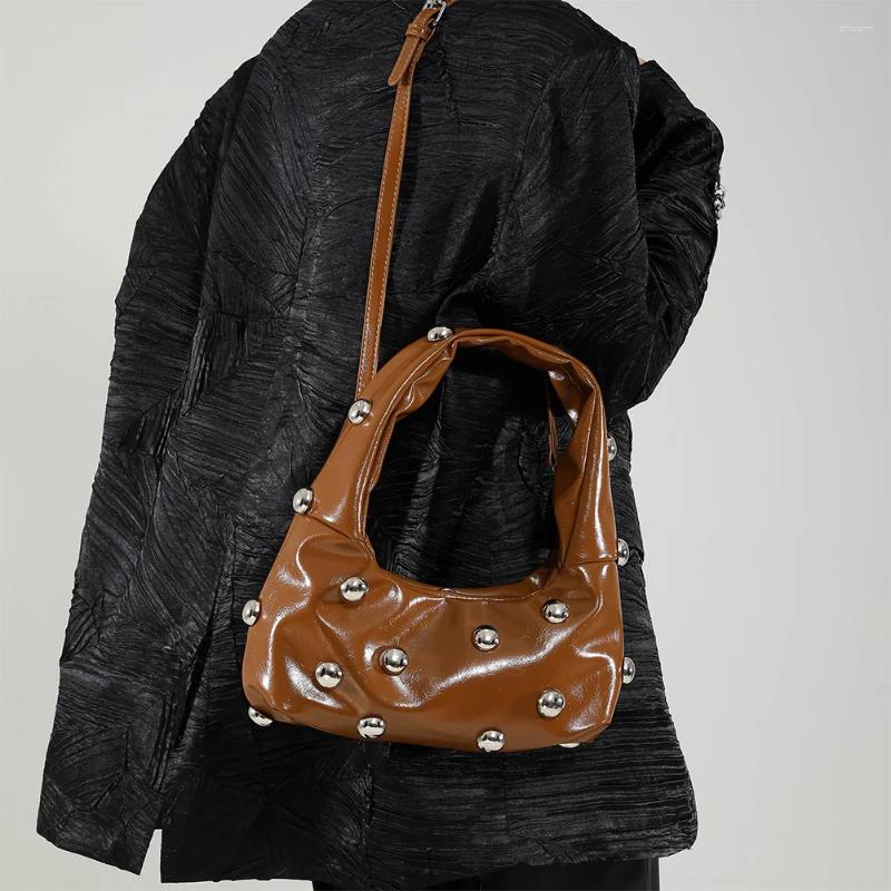 2025 NEW Hobo Women PU Rivet Shoulder Bag Trendy Underarm Adjustable Strap Crossbody Bags Cool Sg Punk Style Satchel Handbag zhanyishengli