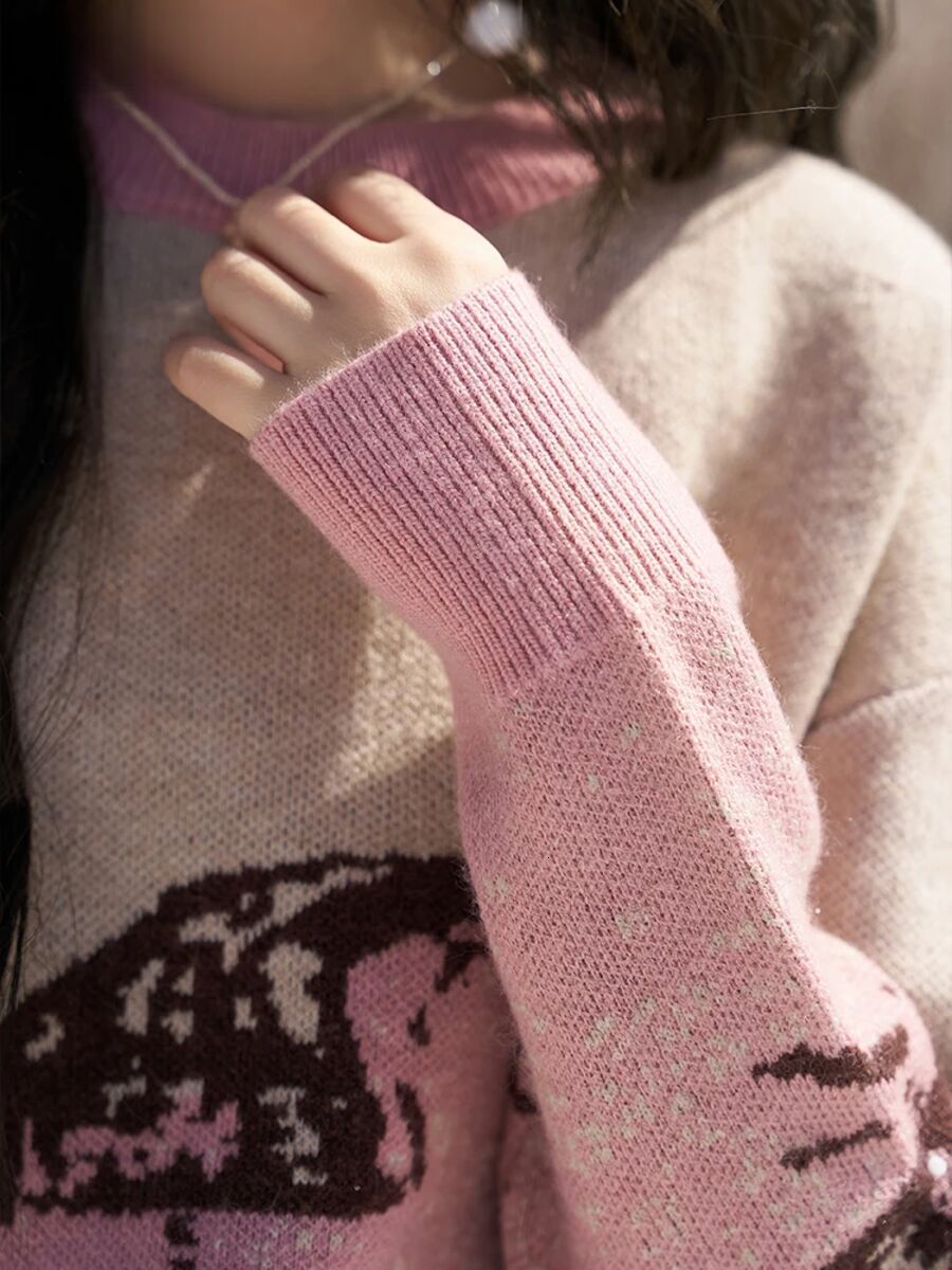 Graphic Sweater Women Autumn Winter Korean Thick Loose Pullovers Knitwear Vintage Knitted Jumpers Female Mxc56z0272