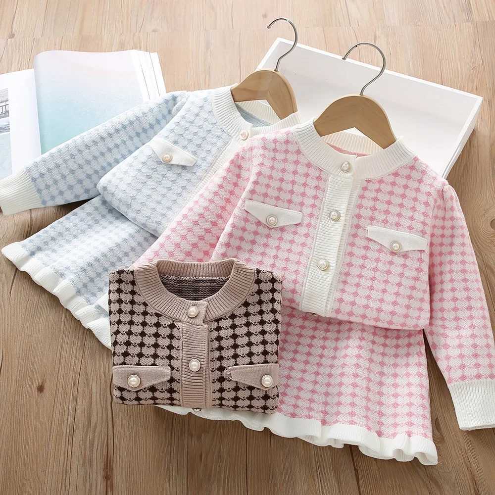 Clothing Sets Autumn girls plain sweater set cute childrens knitted clothing pure cotton casual set for children aged 2-6 Y241129CCRA