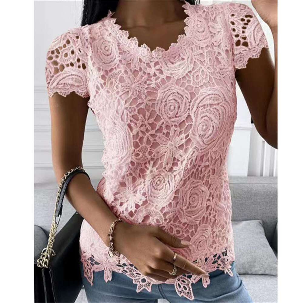 Summer New Women's European American Foreign Trade Lace Shirts, Short Sleeved Tops, Trendy Clothing, Fashionable And Casual Temperament B4