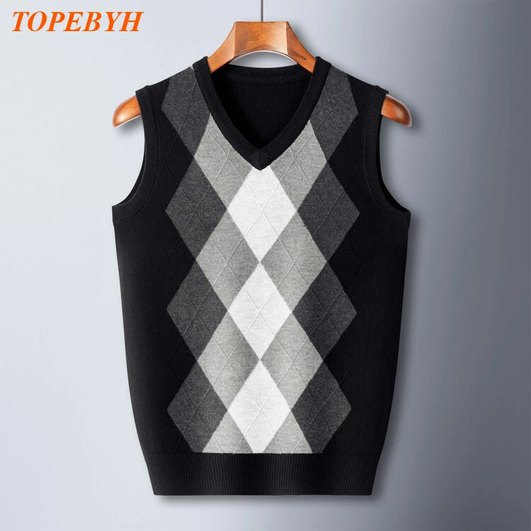 Mens Business Casual Pullover Wear Warm Sleeveless Wool Knitted Sweater Vest Tops 241129