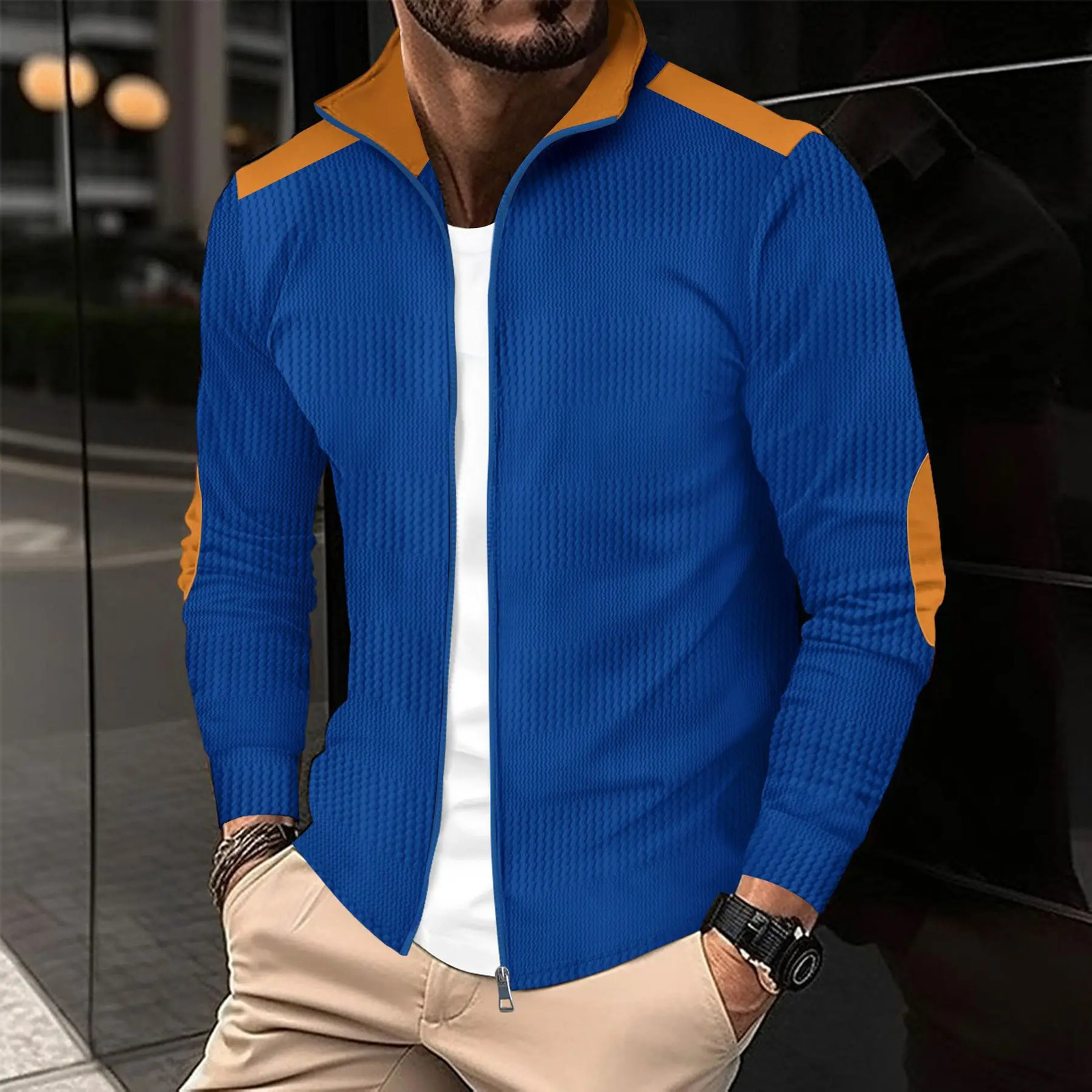 European and American crossborder autumn mens casual long sleeve young wrist embroidery lapel zipper jacket top 241129