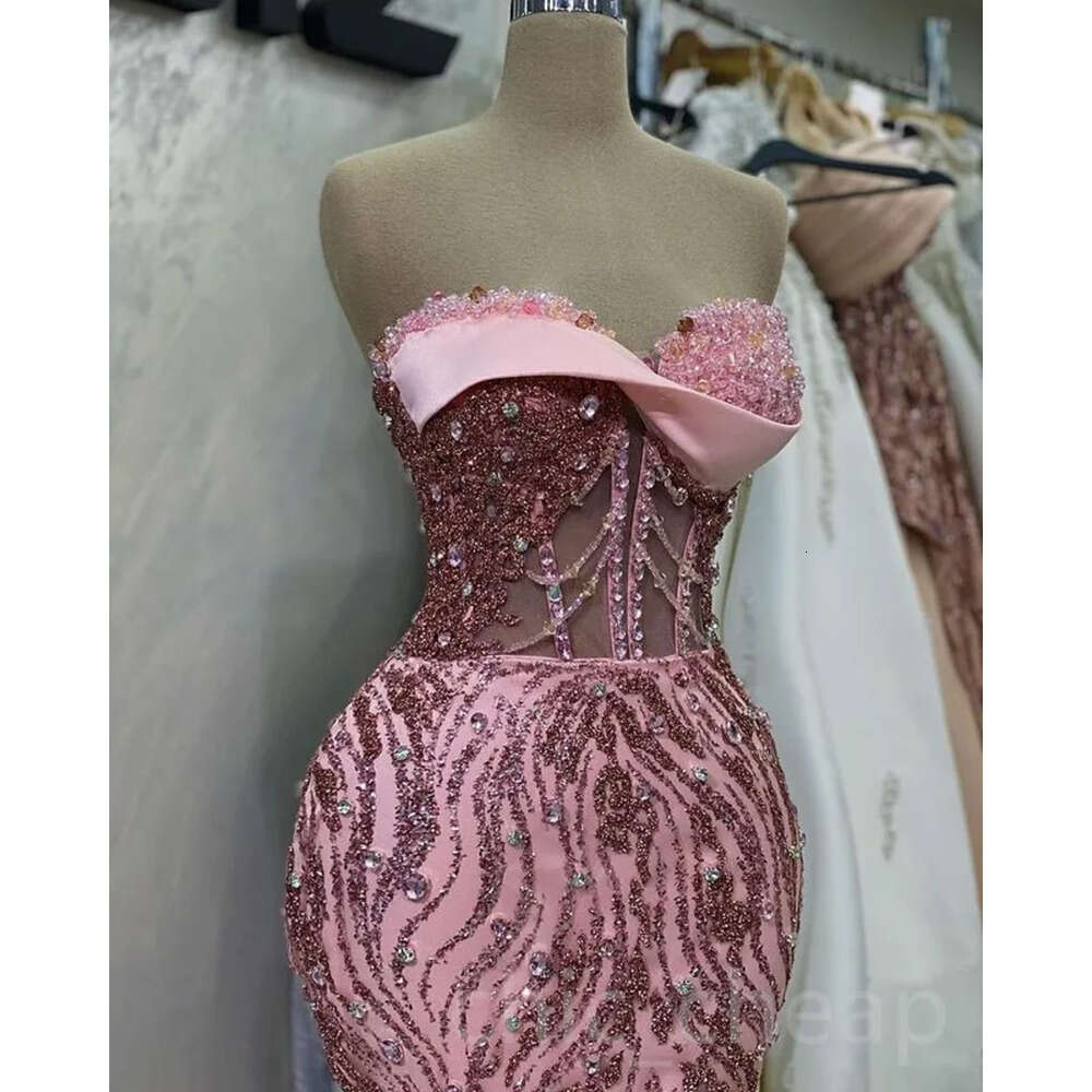 Ebi Mermaid Aso Pink April Prom Dress Crystals Beaded Lace Evening Formal Party Second Reception Birthday Engagement Gowns Dresses Robe De Soiree Zj E