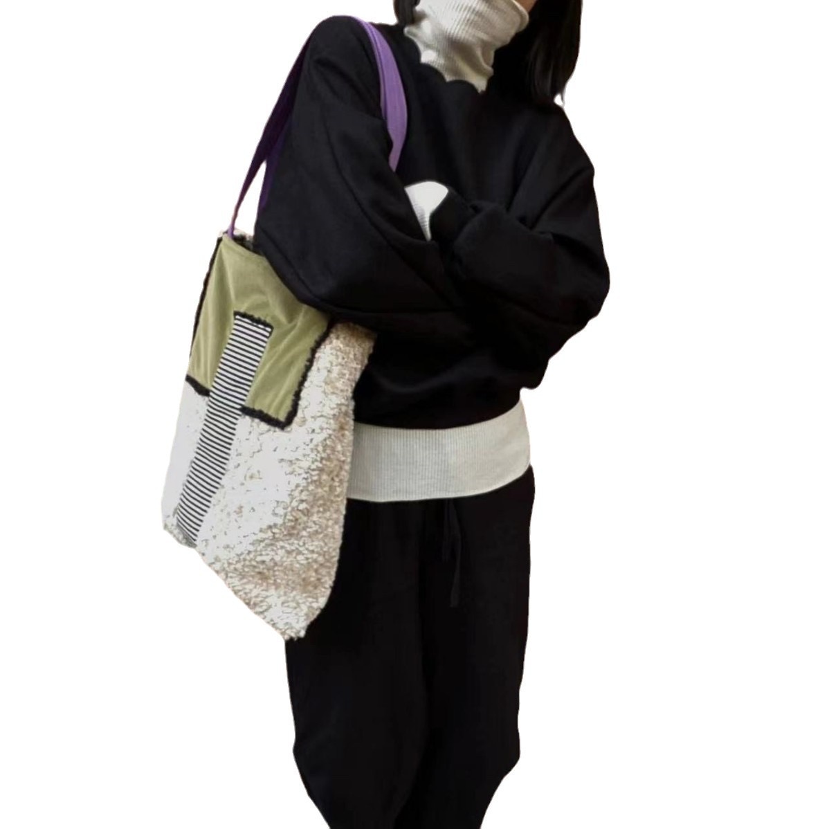 2025 new Niche 2023 new autumn and winter large capacity spliced fur bag, women's high-end versatile shoulder bag