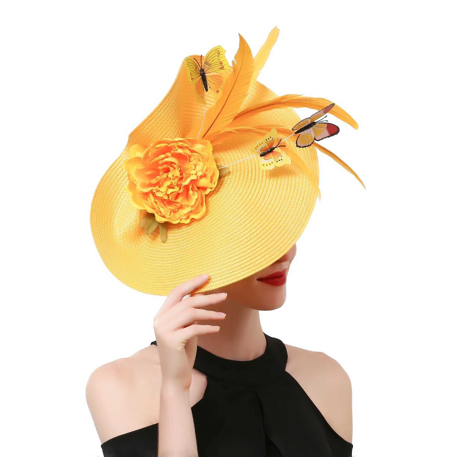 Wide Brim Hats Bucket Hats Fashion Elegant Butterfly Flowers Exaggerated Fascinator Hat Tea Party Kentucky Derby Hat Fascinator Headband for Cocktail 