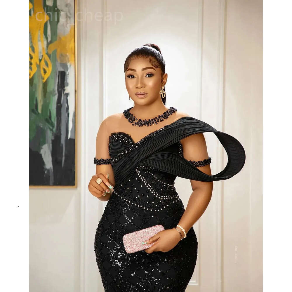 Aso Ebi Mermaid Black Prom Dress Beaded Sheer Neck Evening Formal Party Second Reception Th Birthday Engagement Gowns Dresses Robe De Soiree Zj Es 666