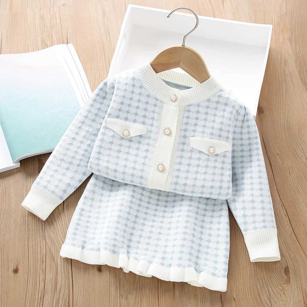 Clothing Sets Autumn girls plain sweater set cute childrens knitted clothing pure cotton casual set for children aged 2-6 Y241129CCRA