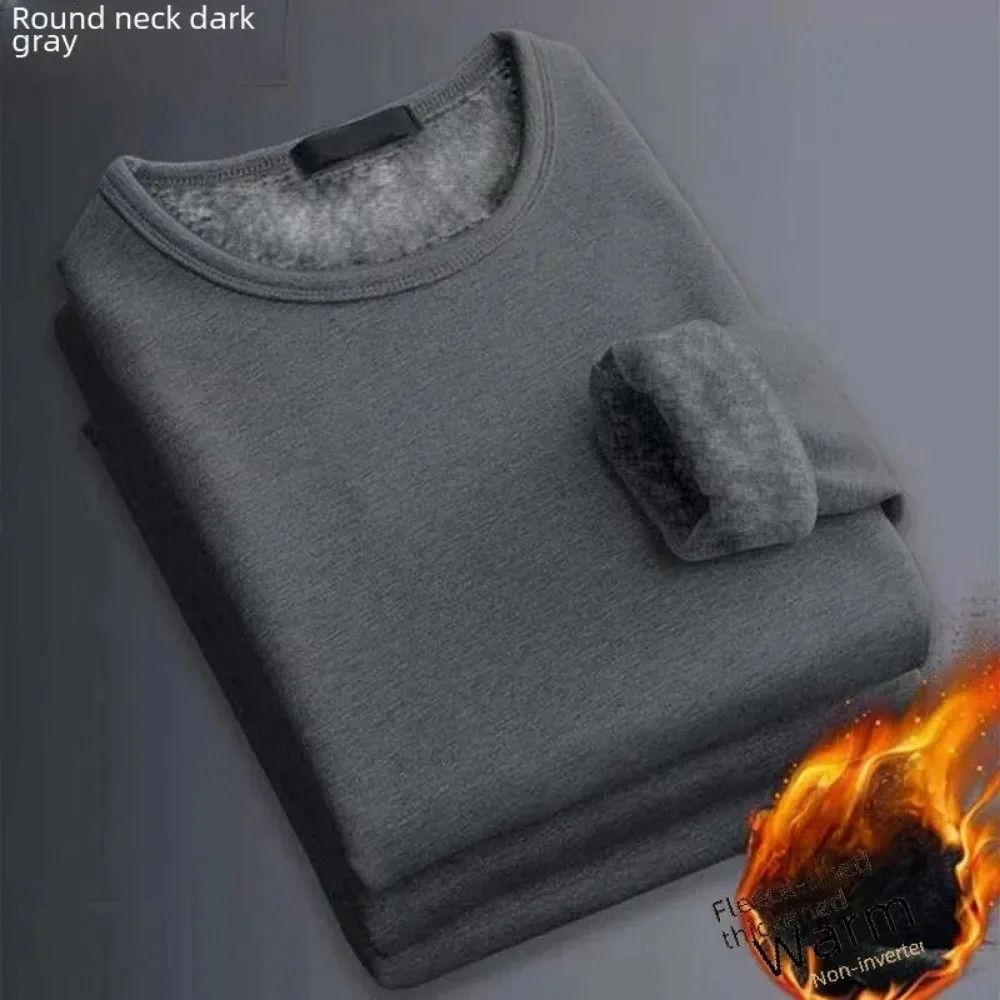 Mens winter underwear top with wool lining thick and warm sportswear solid color O-neck V-neck bottom sweater large size 5XL 241122