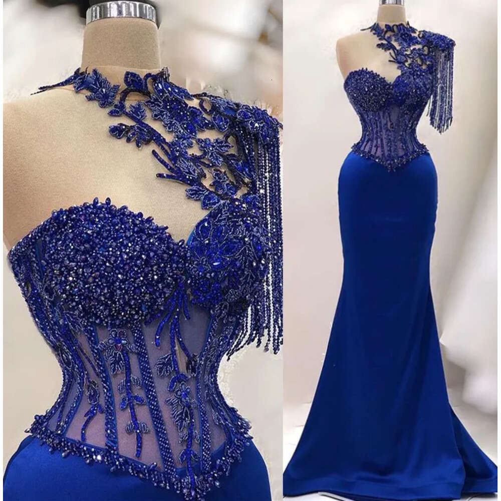Ebi Mermaid Lace April Aso Prom Beaded Satin Evening Formal Party Second Reception Birthday Engagement Gowns Dress Robe De Soiree Zj