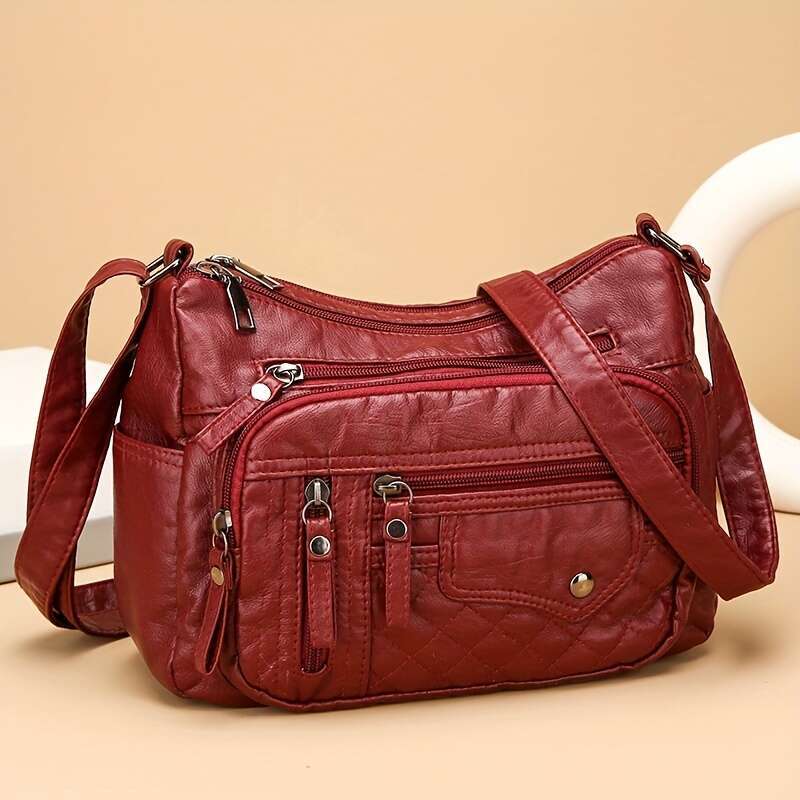Multi-Pocket Soft Vegan Leather Crossbody Bag - Chic Zipper Accents, Spacious Shoulder Handbag for Everyday Elegance