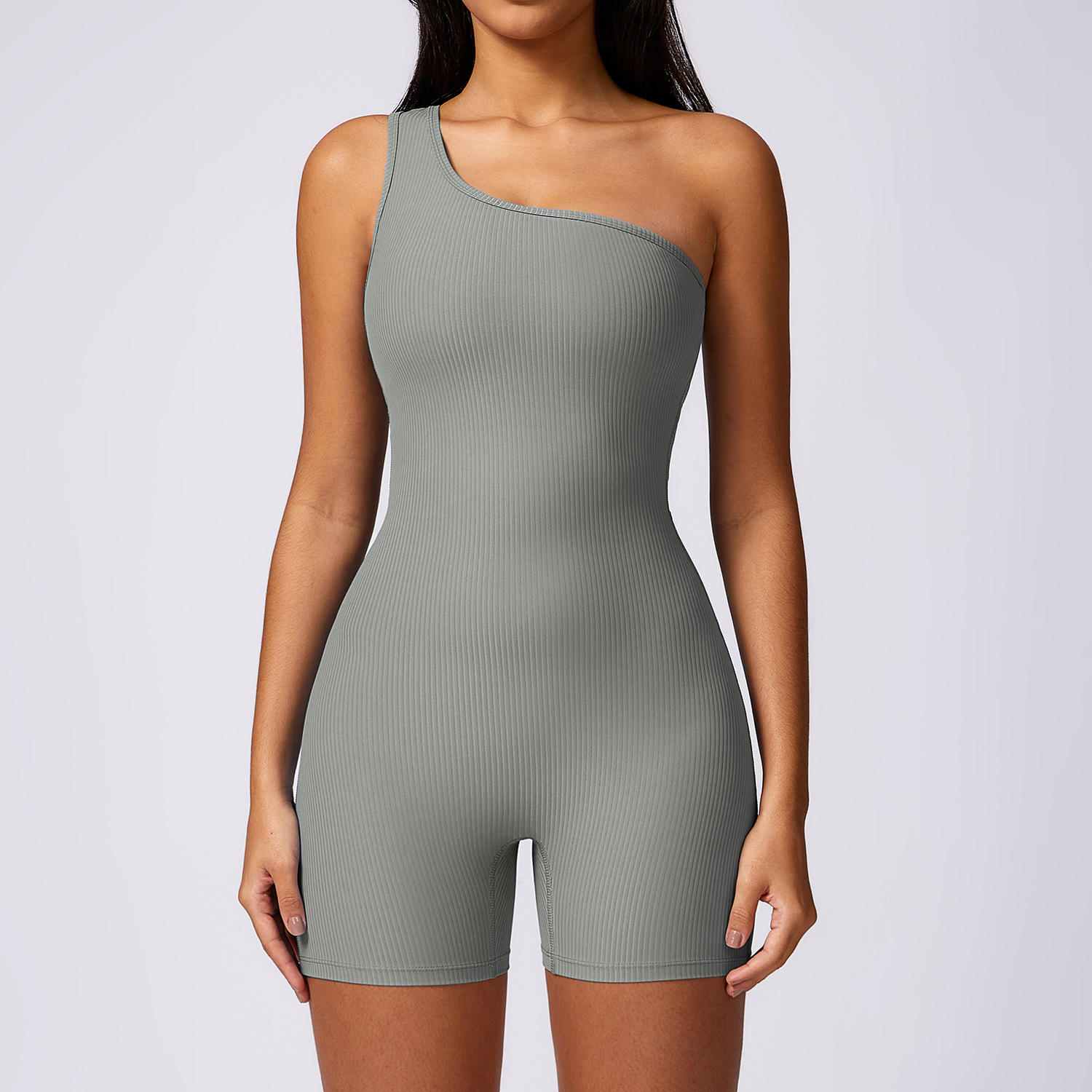 A195 Women Summer Oblique One-Shoulder Exercise Tight-Fitting Fiess Jumpsuit Female Thread Elastic Beauty Back One-Piece Yoga Clothes