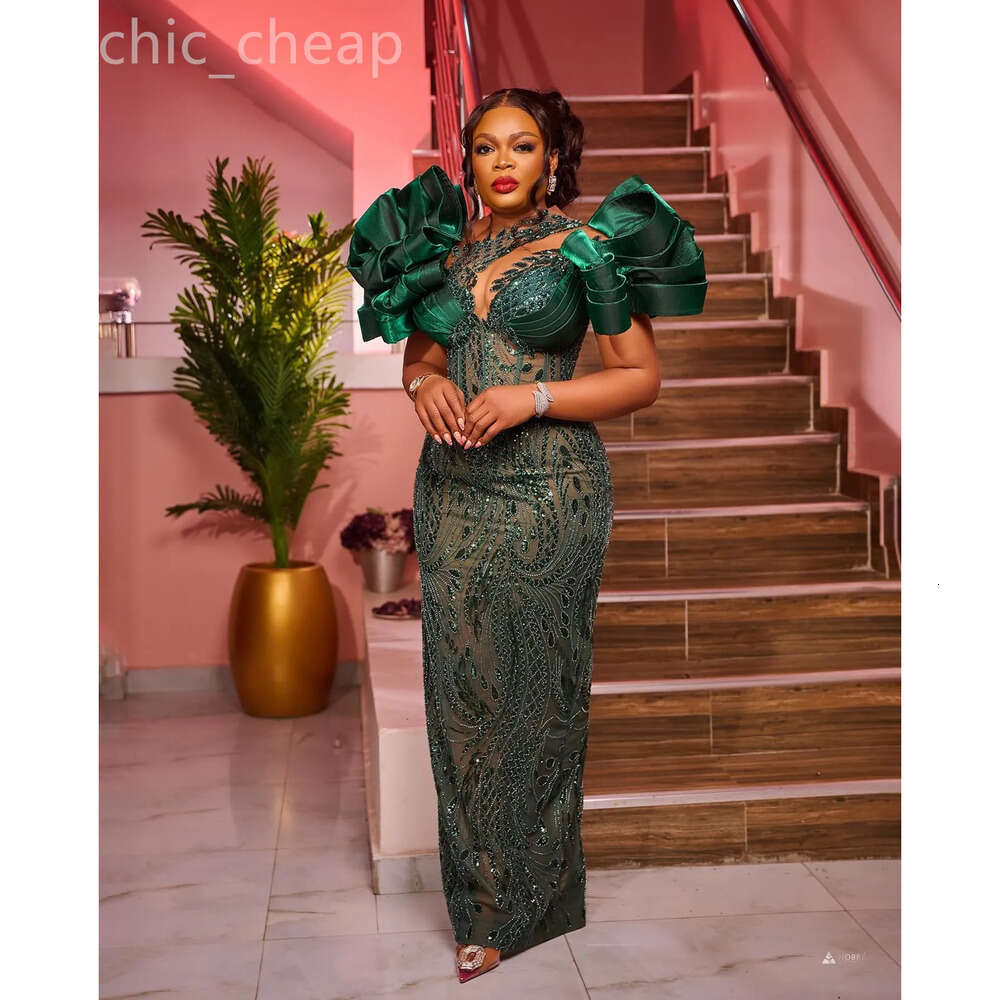 Dark Ebi Green Ao Sheath Prom Dre Sheer Neck Sequined Lace Evening Formal Party Second Reception Th Birthday Engagement Gown Dree Robe De Soiree 66603