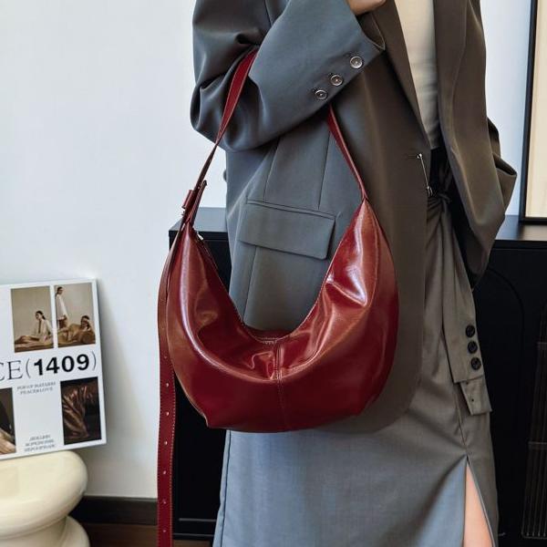 Large PU Leather Hobo Shoulder Bag for Women 2024 Korean Fashion Trend Crossbody Handbag