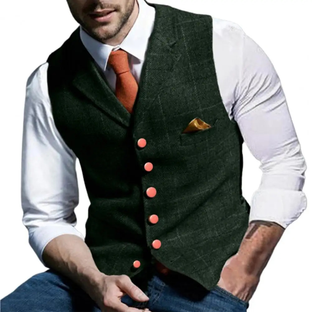 Business Vest Men Turndown Collar Sleeveless Punk Style Singlebreasted Waistcoat 241129
