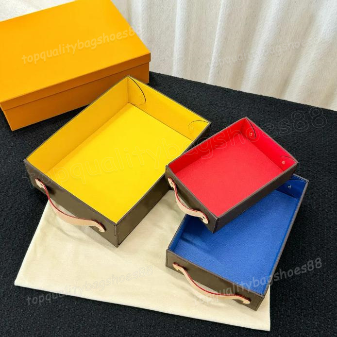 George Desk Tray Office Storage Box Blue Red Yellow Leather Three Piece Set Gold Color Hardware Cosmetic Bags